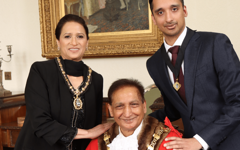 Mayor of Blackburn with Darwen Councillor Mahfooz Hussain with Mayoress Hamida Begum and Dr Adil Hussain.
